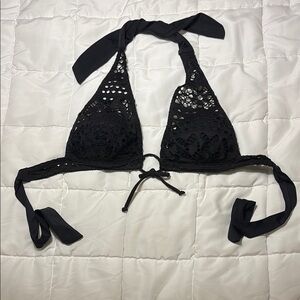 Black Crochet Halter Bikini Top